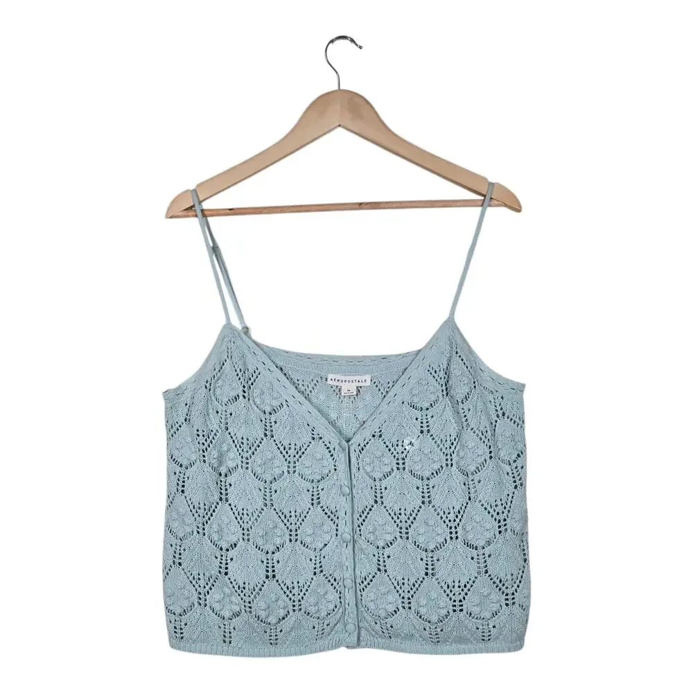 Aéropostale Crochet Tank XL Aqua Knit Cami Button Front Coquette Soft Girl - Picture 1 of 12